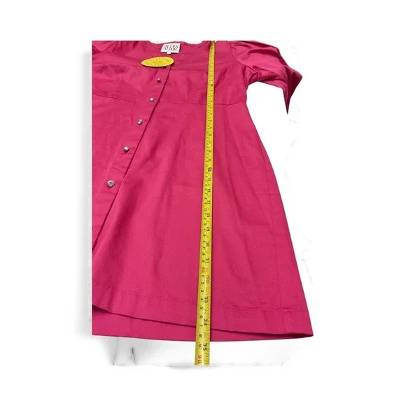 ALDEN ADAIR Hot Pink Button Front Puff Sleeve Mini Dress Size L - Picture 9 of 13